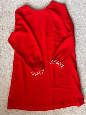 H&M Red Midi Dress with Pearl Cuff Detail